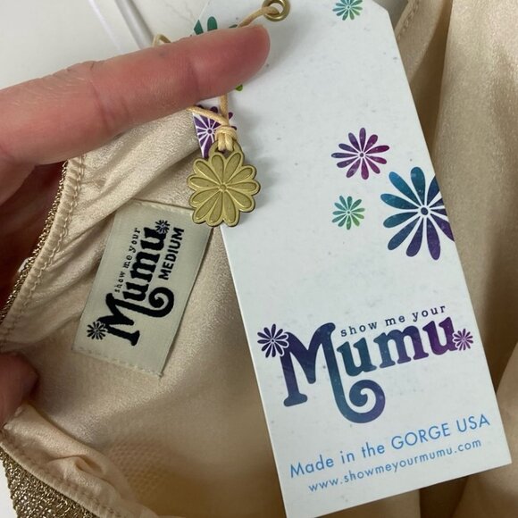 NWT Show Me Your Mumu Alessandra Halter Top Gold Mesh Size Medium New With Tags - Picture 3 of 14